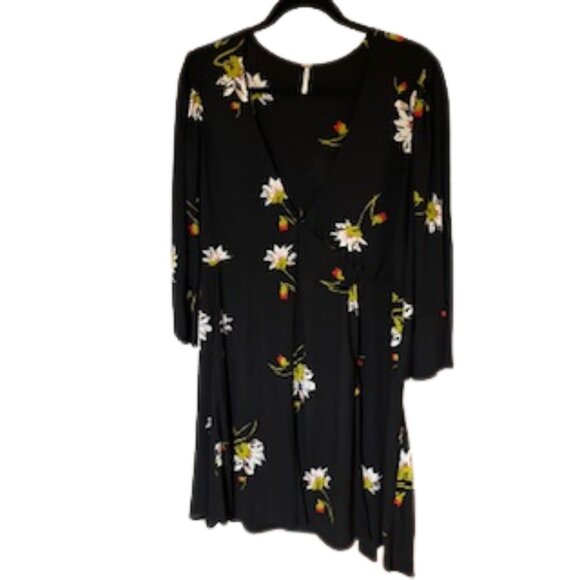 FREE PEOPLE Time On My Side Black Floral Wrap Dress LARGE - Picture 2 of 10